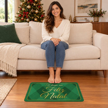 Green Christmas argyle bath mat by Wukusy, absorbent door rug with festive design, 60x40 cm for holiday bathroom decor.