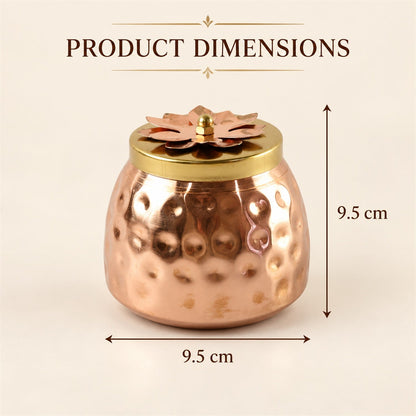 Copper finish storage jar with flower lid from Wukusy, ideal for dry fruits and home decor, featuring a decorative floral lid.