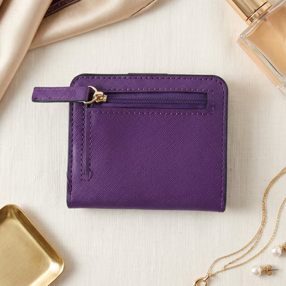 Compact Pu Leather Bifold Wallet With Coin Zip Card Slots And Id Window (1 Pc)