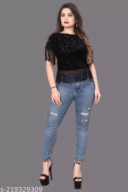 Black women's top from Drpshippr's Women's Collection, featuring a stylish and comfortable design for everyday wear.