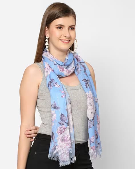 Blue sequins floral printed scarf from Dropdash, featuring vibrant floral patterns and shimmering sequins for a stylish look.