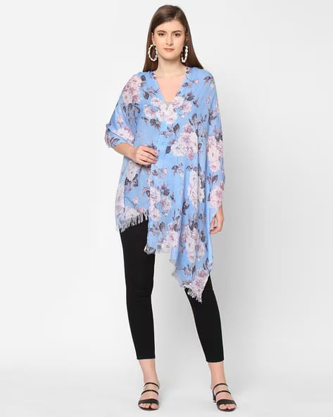 Blue sequins floral printed scarf from Dropdash, featuring vibrant floral patterns and shimmering sequin details.