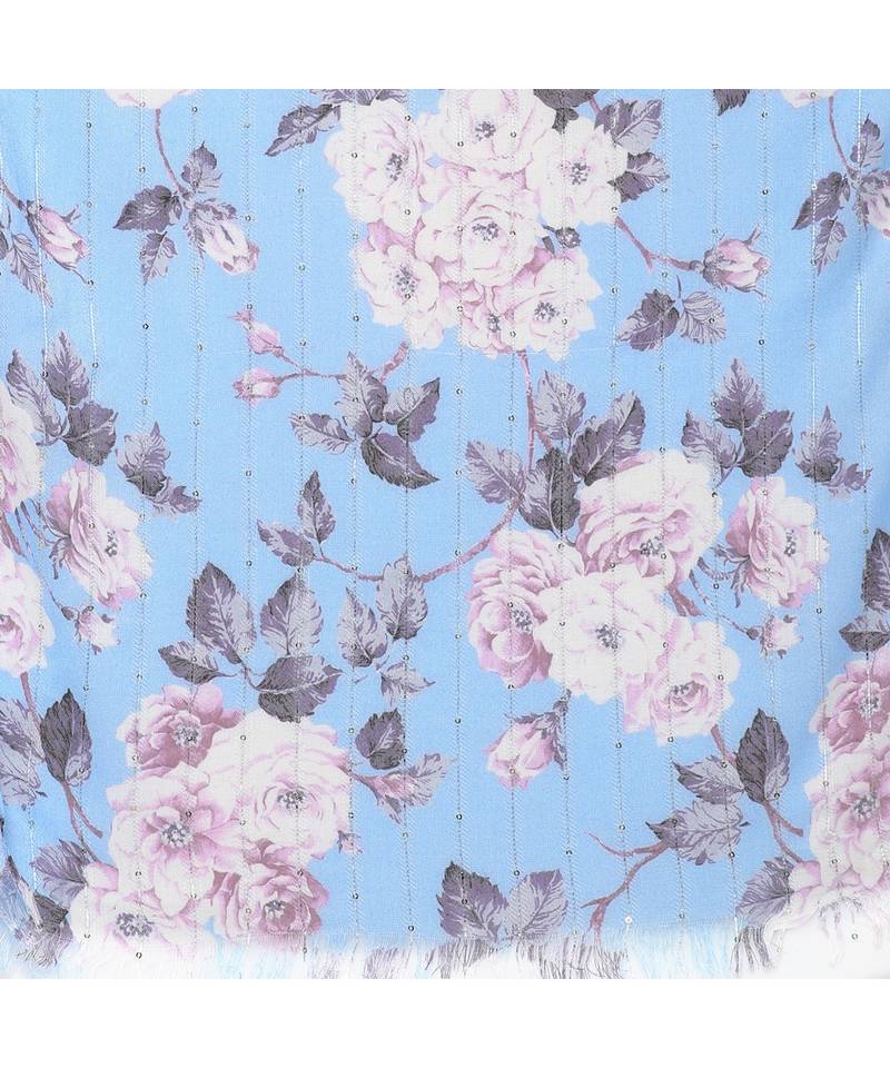 Blue sequins floral printed scarf from Dropdash, featuring vibrant floral design and shimmering sequins, perfect for stylish accessories.