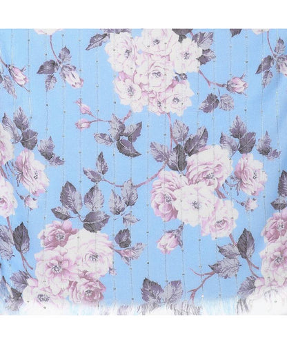 Blue sequins floral printed scarf from Dropdash, featuring shimmering sequins and vibrant floral pattern.