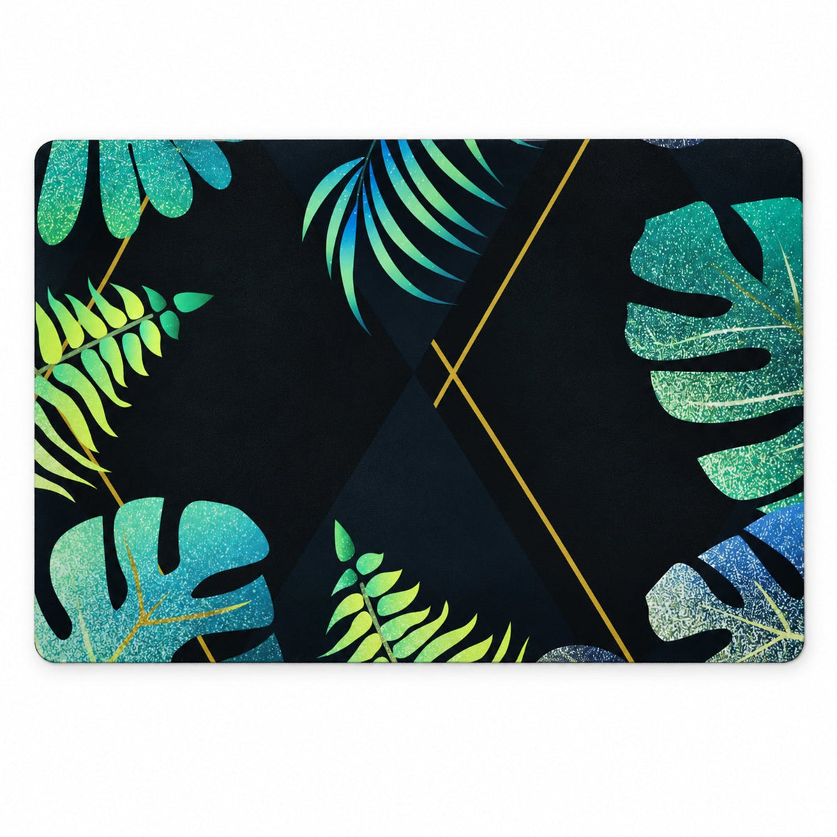 Decorative tropical leaf print floor mat for indoor doorways, 59.5x40 cm, by Wukusy with vibrant green tropical leaf design.