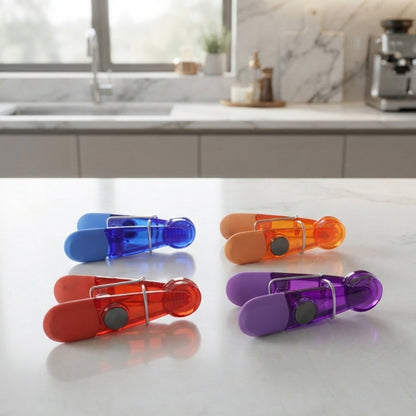 Colourful Plastic Magnetic Clips For Fridge Notes Photos And Papers (4 Pc Set)