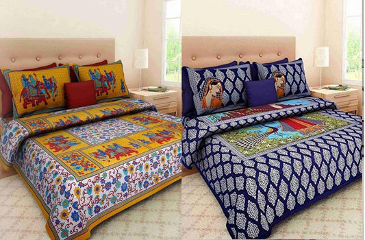 (Buy 1 Get 1 Free) Jaipuri Printed Cotton Double Bedsheets