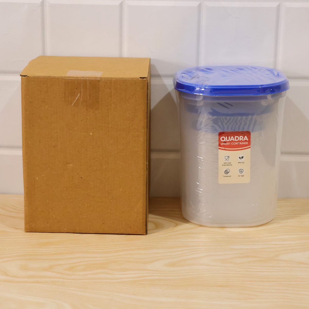 Set of four Wukusy plastic food storage containers with lids for kitchen organization, featuring clear design and secure covers.