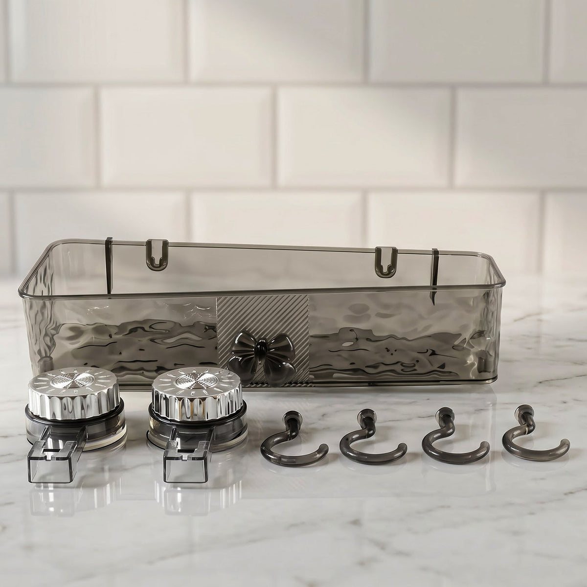 Wall Mounted Bathroom Storage Shelf With Suction Cups And Hanging Hooks (1 Set)