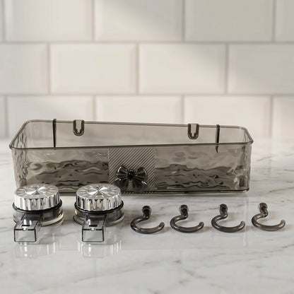 Wall Mounted Bathroom Storage Shelf With Suction Cups And Hanging Hooks (1 Set)