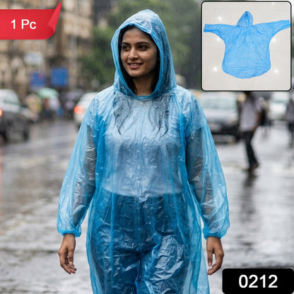 Disposable Rain Coat With Hood Waterproof Plastic Poncho Unisex (1 Pc)