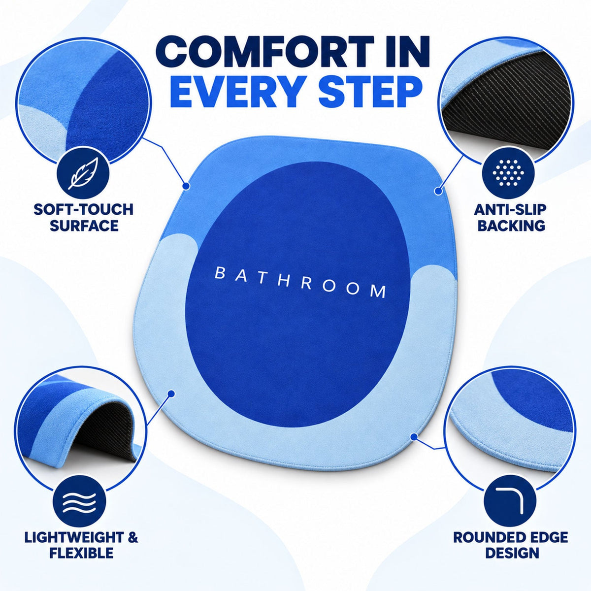 Wukusy rounded circle design bath rug with soft, anti-slip surface, measuring 40x44 cm, ideal for shower or bathroom use.