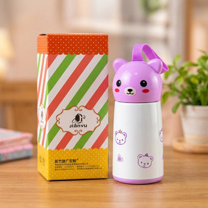 Wukusy 220ml mini vacuum water bottle with bunny cap and carry strap