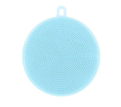 Wukusy silicone dish scrubber sponge with mildew-free, heat-resistant, non-stick surface for cleaning dishes and cookware.