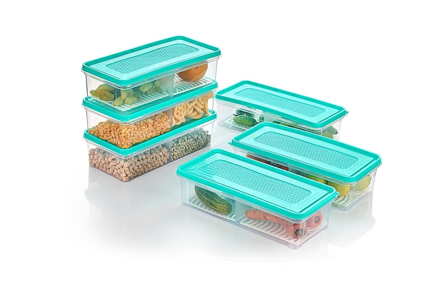 2 Partition Fridge Organizer with Removable Drain Plate and Lid