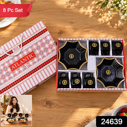 Wukusy star-shaped snack serving bowl and tea cup set with platter, 8-piece gift set for serving snacks and tea.
