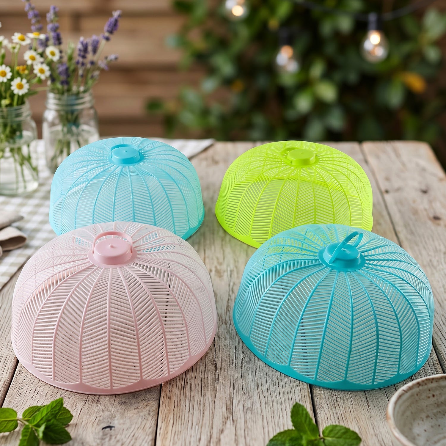 Plastic Mesh Food Cover Set With Carry Handles For Kitchen And Dining Use (4 Pc)