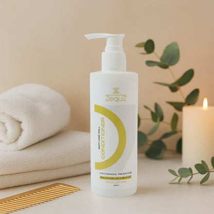 Wukusy Zequz Anti Hair Fall Conditioner bottle, 250ml, with sleek packaging and product label visible.