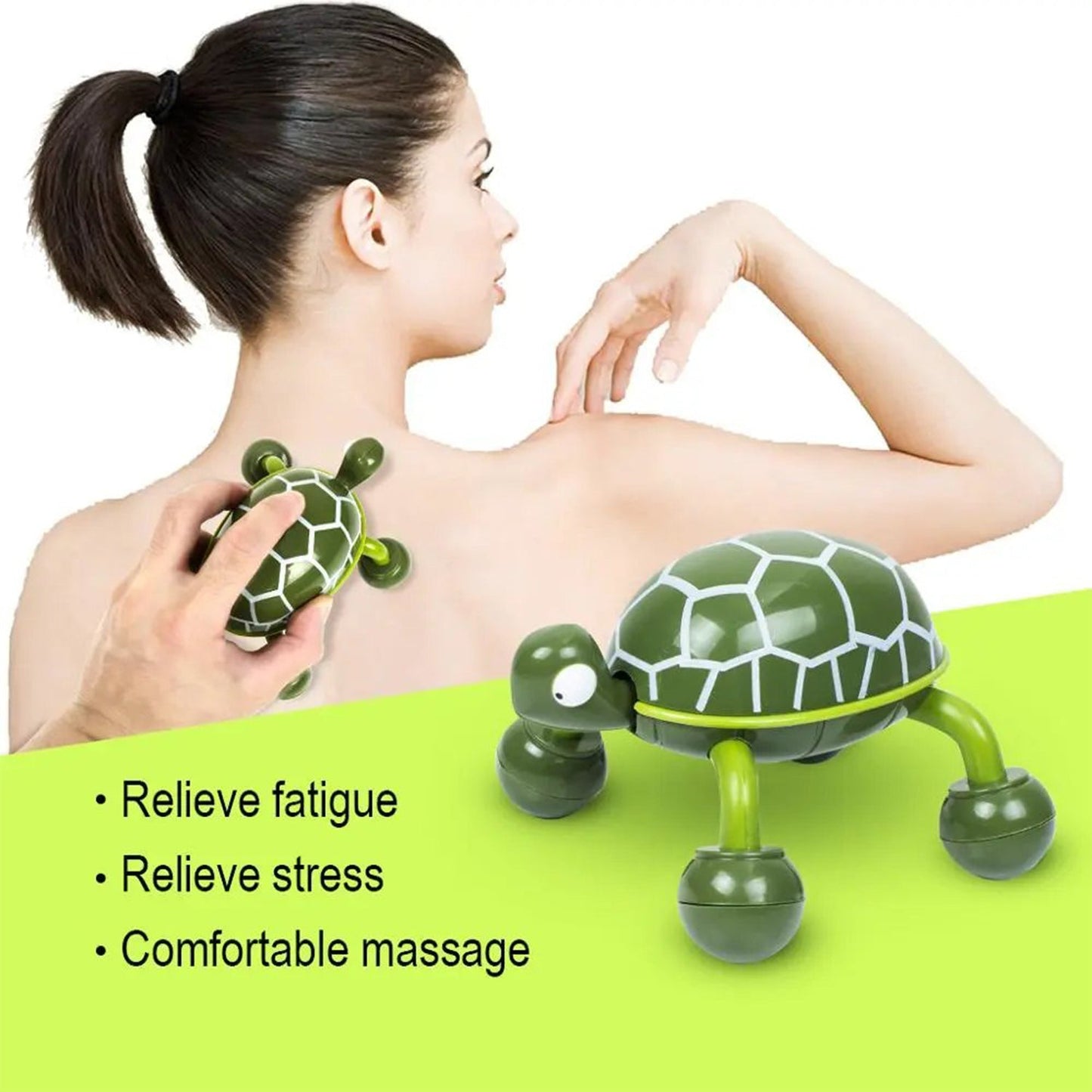 Green Plastic Turtle Shape Four Wheel Handheld Body Massage Roller Tool (1 Pc)