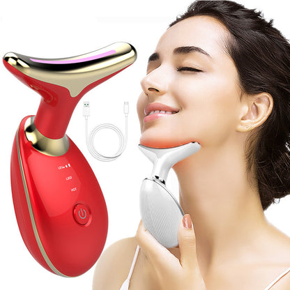 Wukusy electric face massager with LED photon therapy for wrinkle removal and skin rejuvenation, shown in a close-up of the device.