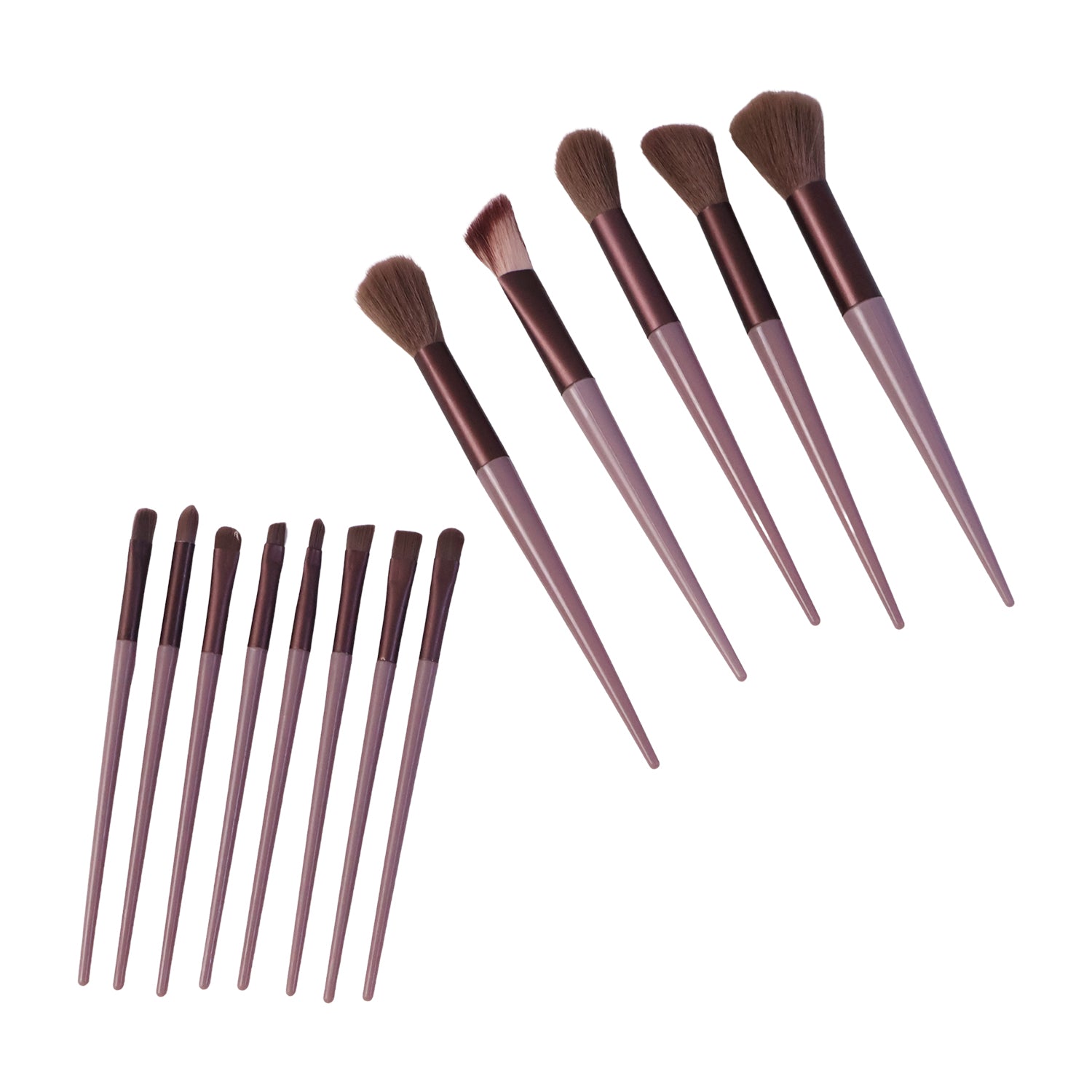 Wukusy professional makeup brush set with 13 soft synthetic brushes and a pouch, arranged neatly on a white background.