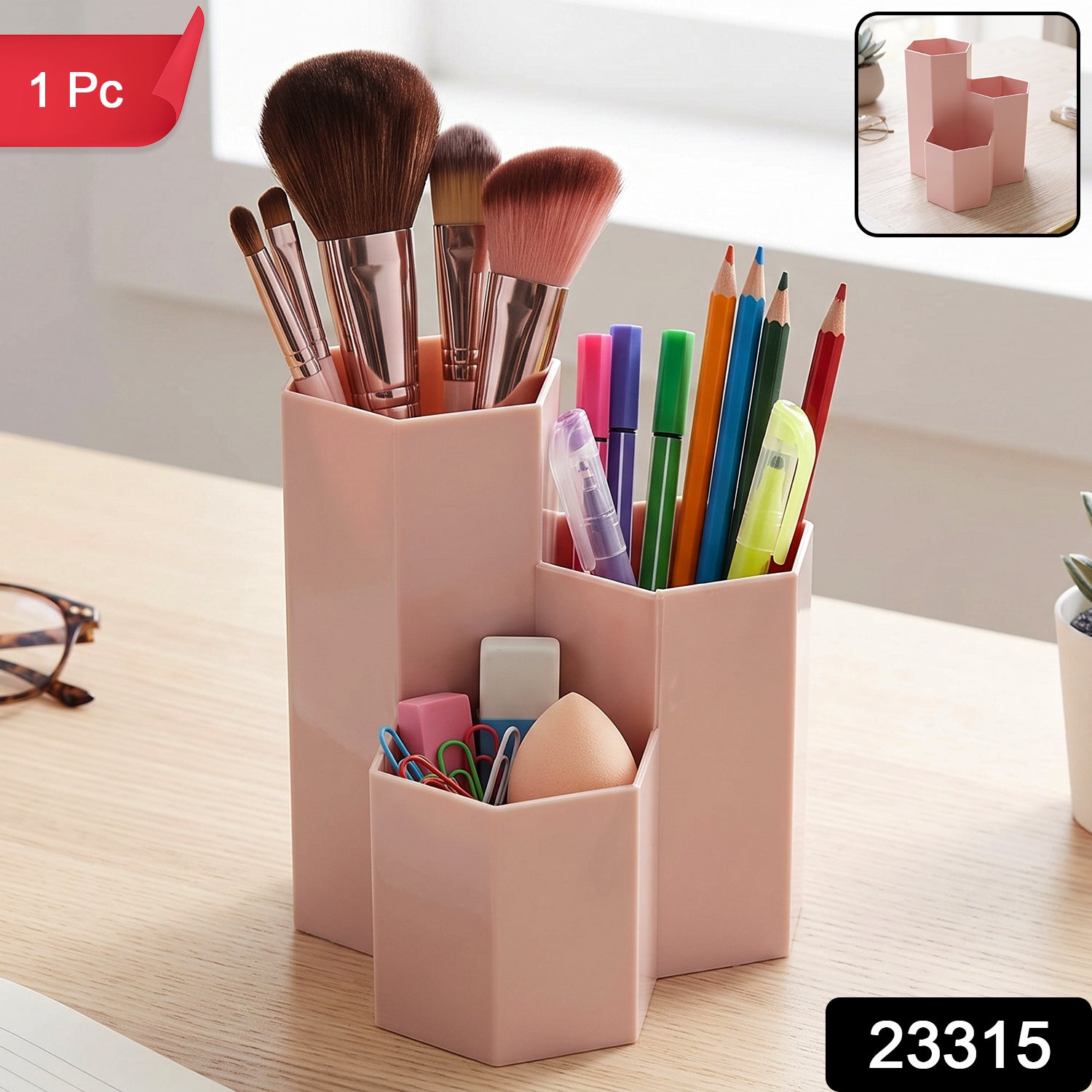 Plastic Multi Compartment Desktop Organizer Box For Pen And Stationery (1 Pc)