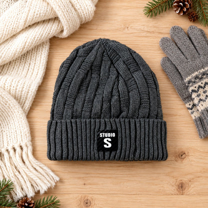 Winter Warm Cable Knit Beanie Cap With Folded Ribbed Cuff For Daily Wear (1 Pc)