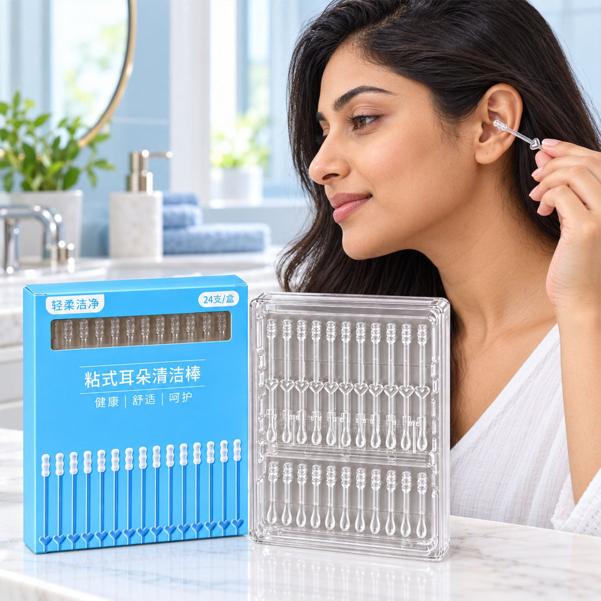 Silicone Ear Cleaning Kit With Dual End Sticks And Storage Holder (24 Pc)
