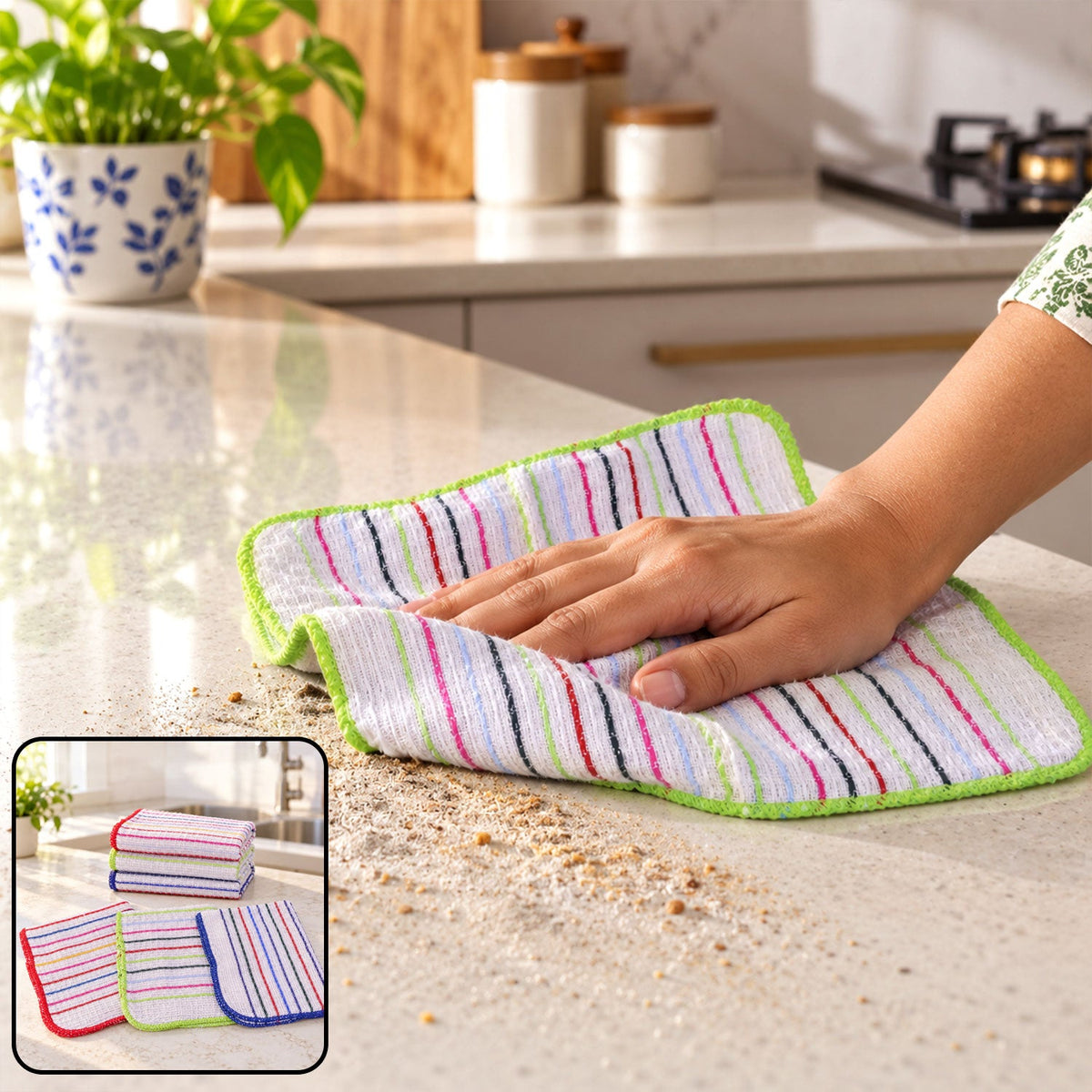 Checked Cotton Dish Cleaning Cloth Set For Kitchen Use (6 Pc 28 X 28 Cm)