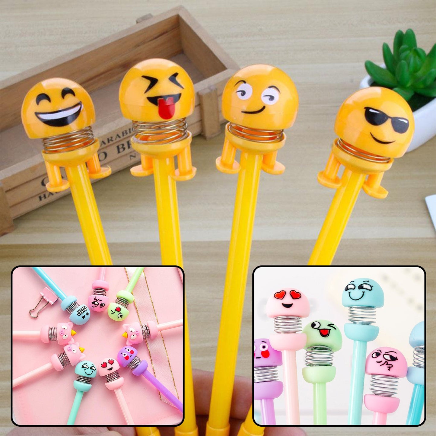 Wukusy emoji pen and pencil for kids, colorful office stationery used for writing and playtime activities.