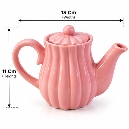 Wukusy ribbed ceramic tea set with teapot and four cups, ideal for serving tea or gifting, featuring a textured design.