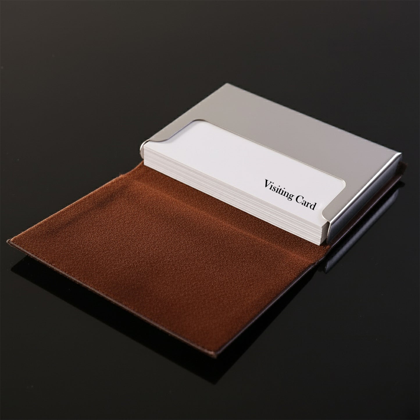 Wukusy premium executive business card holder for travel, sleek black leather with secure snap closure and multiple card slots.