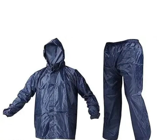 Polyester Full Sleeves Rainsuit Set for Men (Navy Blue, M)