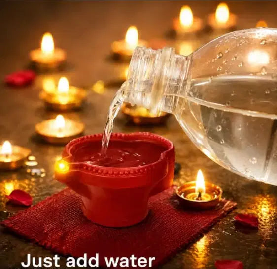 Set of 12 Magic Water Sensor Diyas from brand 4485, featuring illuminated traditional diya lamps with water sensors for festive lighting.