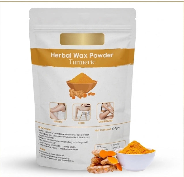 Turmeric Wax Powder for body hair removal, pack of 3, natural hair removal powder by 31092, shown in a clear image.