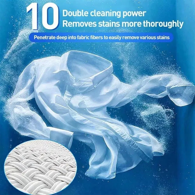 Two 400g packs of 18058 Laundry Powder Strong Stain Remover next to a laundry basket, showing the product packaging.