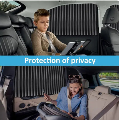 Set of four foldable magnetic car window curtains from 4485, designed for easy installation on doors and windows.