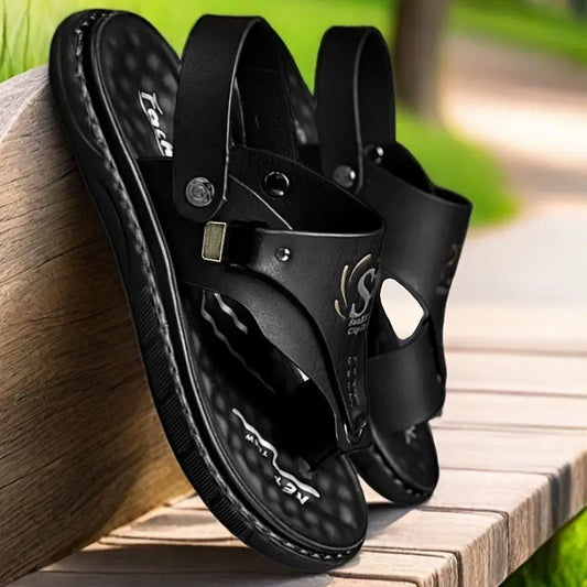 Mens casual synthetic leather sandal black
