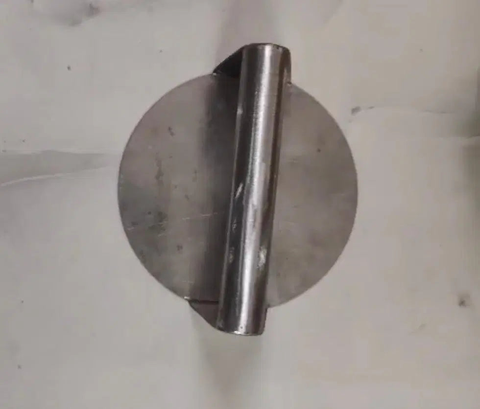 Stainless steel burger press kitchen tool by 35930, single press shown from above