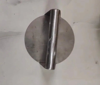 Stainless steel burger press kitchen tool by 35930, single press shown from above