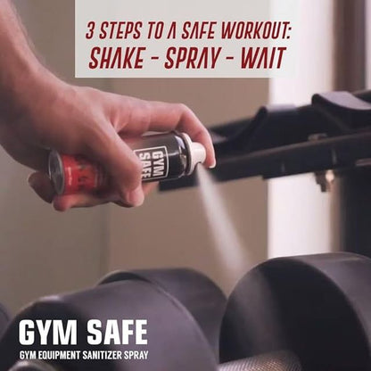 18058 Gym Safe disinfectant spray for gym equipment surfaces, showing a white spray bottle with label and nozzle.