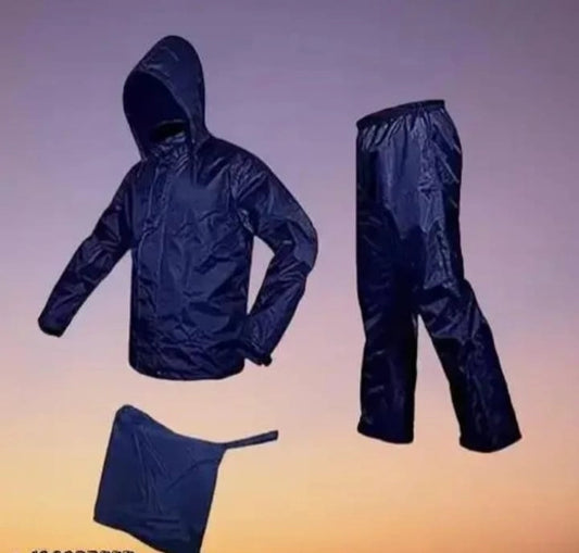 Polyester Full Sleeves Rainsuit Set for Men (Navy Blue, M)