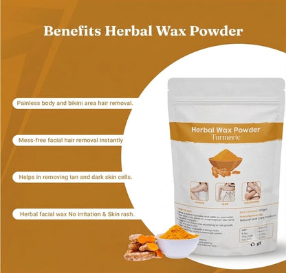 Turmeric wax powder for body hair removal, 3-pack by brand 31092, showing golden-colored powder in a clear jar.