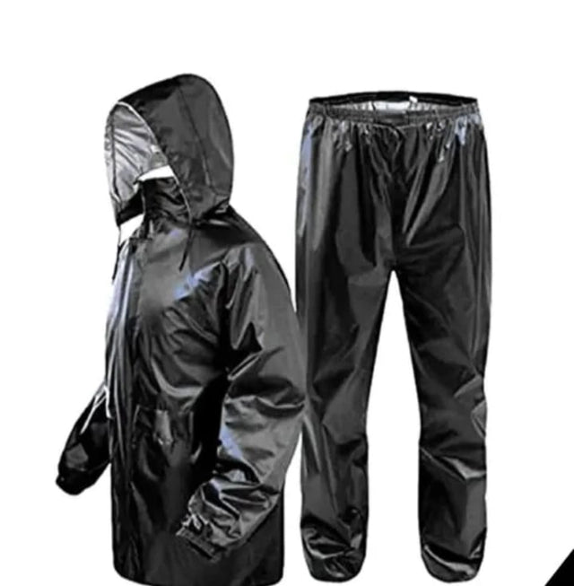 Polyester Full Sleeves Rainsuit Set for Men (Black, L)