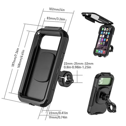 Waterproof car mobile holder by 22123, securely holding a smartphone with a clear view, ideal for hands-free use while driving.