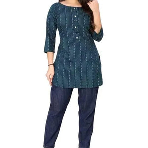 Cotton Solid Short Kurti for Women (Navy Blue, S )