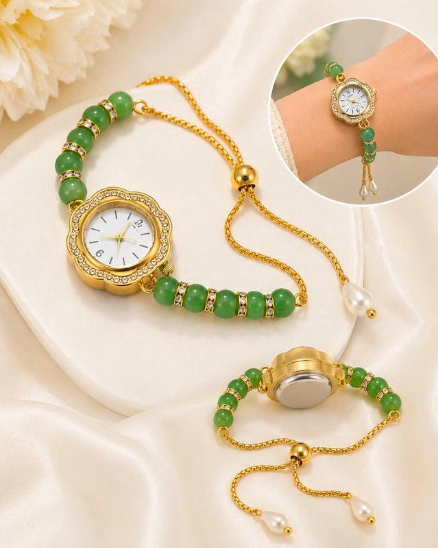 Gold-plated boho jewelry watch with tassel bracelet for women, vintage ethnic style, stylish accessory for parties and casual wear.