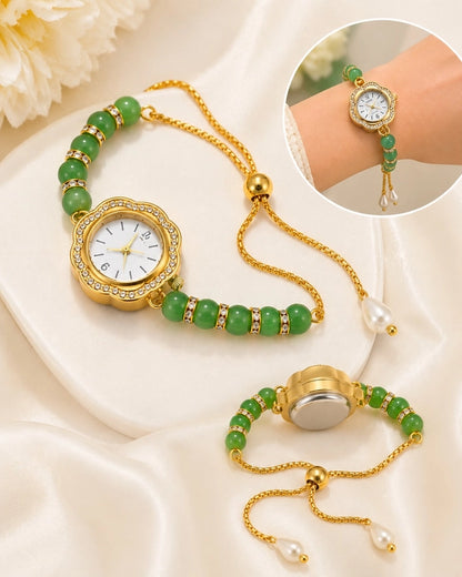 Gold-plated boho jewelry watch with tassel bracelet for women, vintage ethnic style, stylish accessory for parties and casual wear.