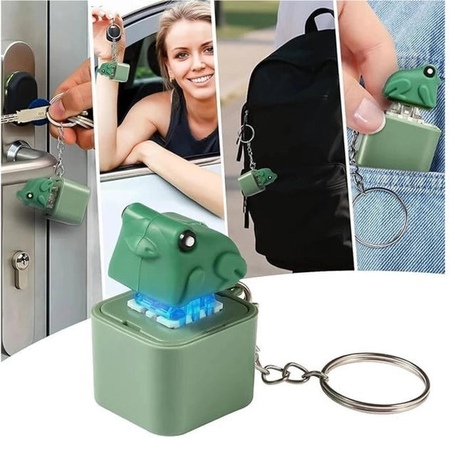 Frog croaking sound LED light keychain from 35880, compact finger toy with a frog design, glowing LED light, and sound feature.