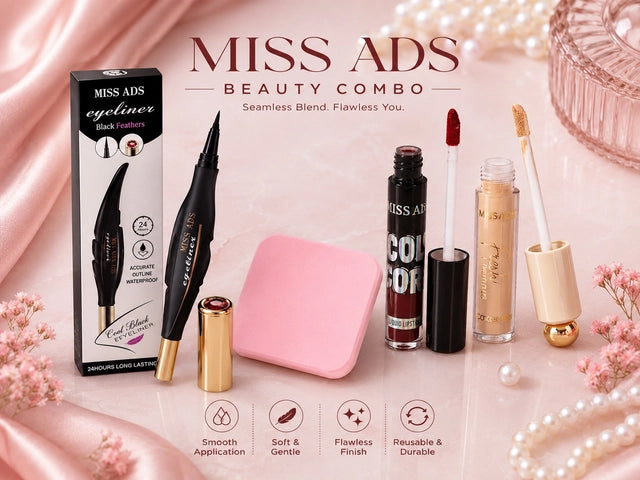 MISS ADS COMBO (EYELINER, LIPSTICK, CONCEALER, BLEANDER)